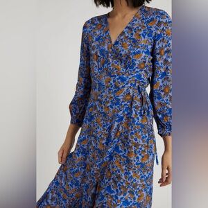 Lucky Brand Blue and Brown Floral Long Sleeve Dress